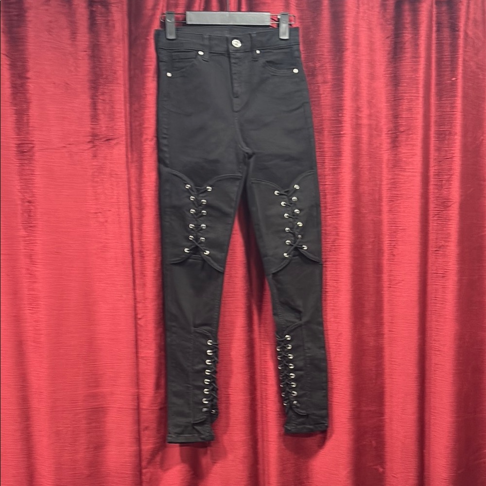 TopShop Moto High Waisted Stretch Black Lace-Up Women Jeans